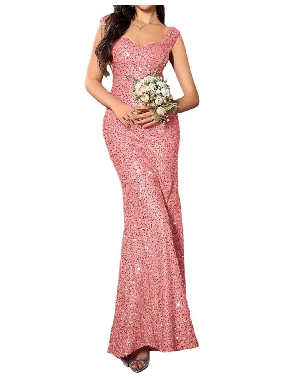 Madam Uniq "S" Formal Dress Sequin Sleeveless 1920s Cocktail Maxi Gown Pink